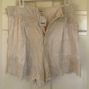 Free People Ivory Satin and Lace Shorts